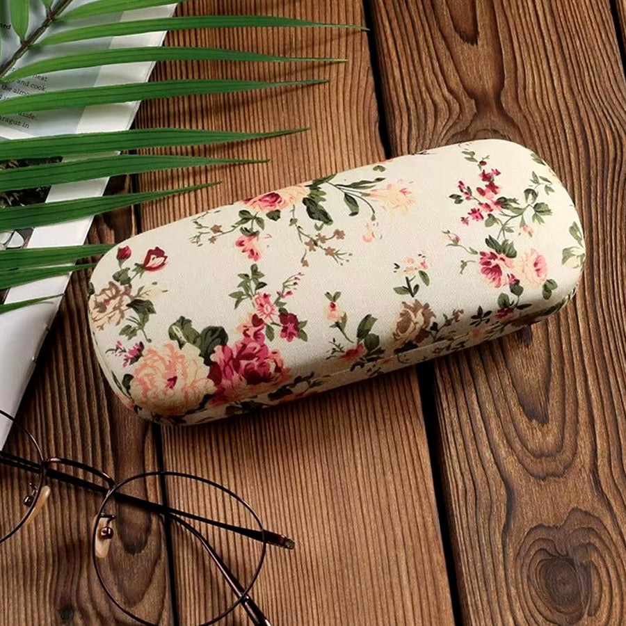 Floral Hard Shell Glasses Case (Cream)